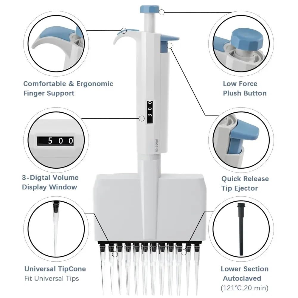 Micropipeta, Pipeta manual ajustable de 12/8 canales for laboratorio químico escolar y multicanal(8channel5-50ul)