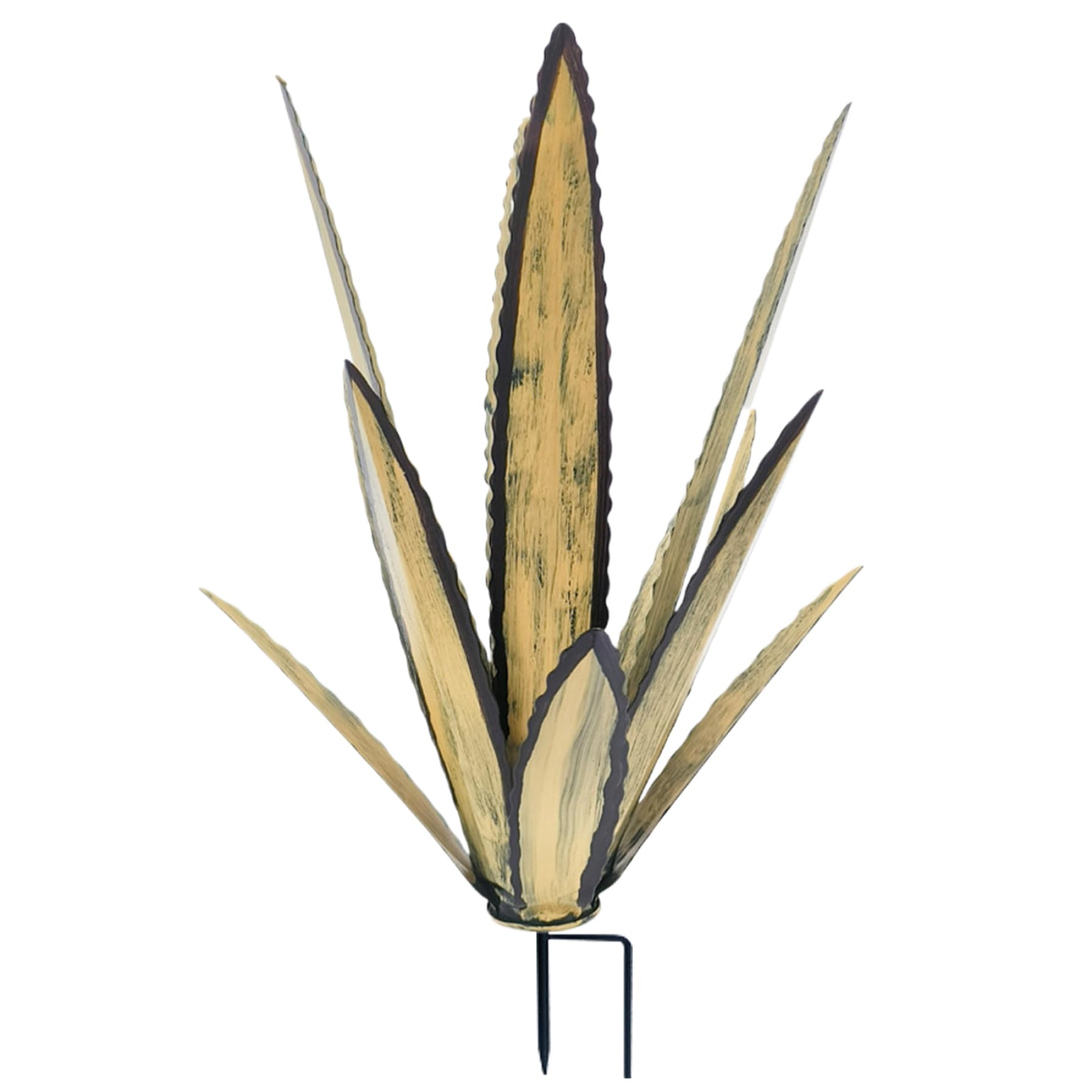 Syglawnd Metal Agave Plants Outdoor Decor with Stake Rustic Metal Cactus for Garden Yard Patio Lawn Home Decor, Apricot, Small