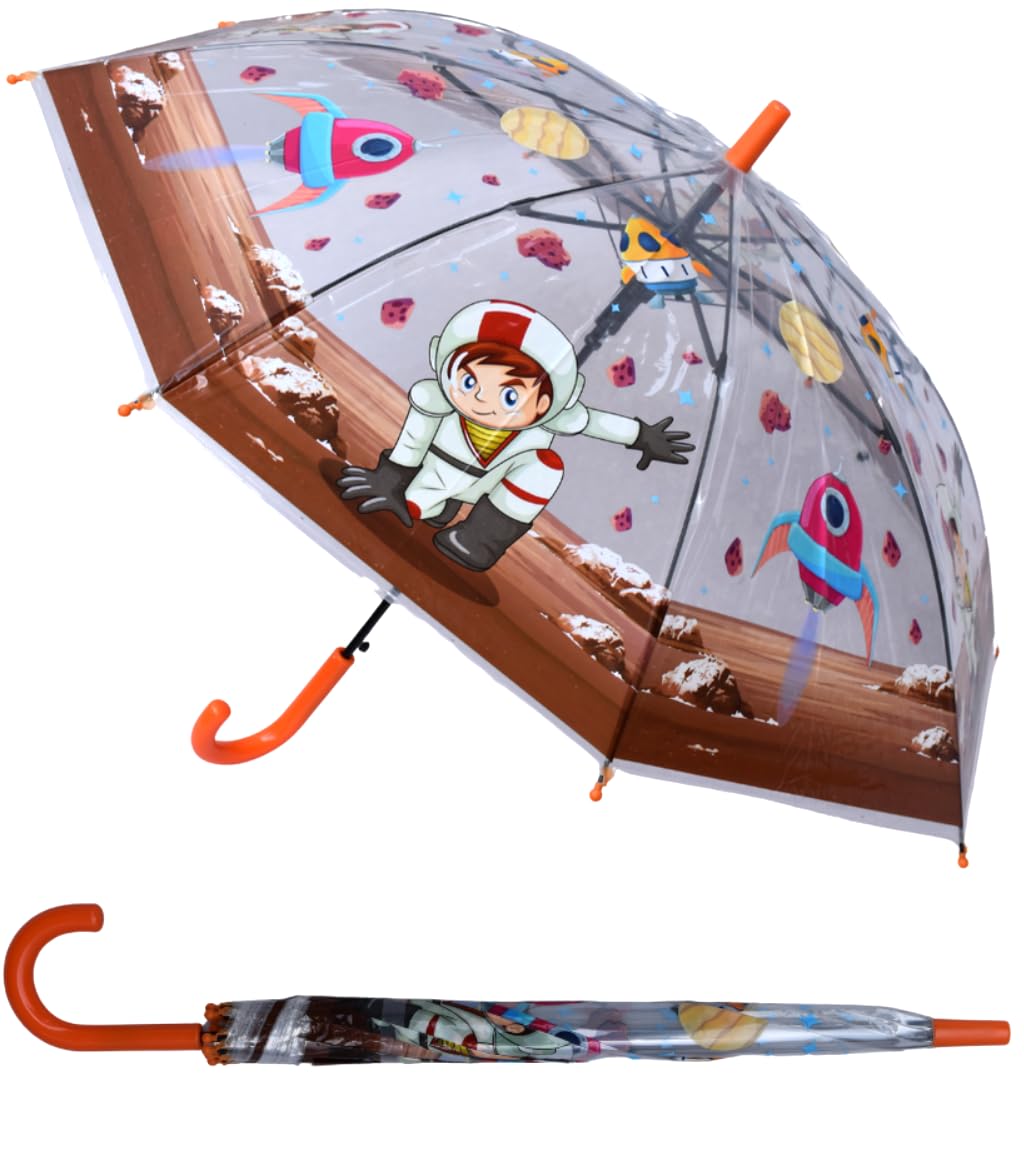 chaatewala Transparent Dome Shape Out of this Planet Umbrella for toddlers, Space Theme Chaata for Boys, Umbrella for Children Kids, Astronaut See Through Chaata-picture-45
