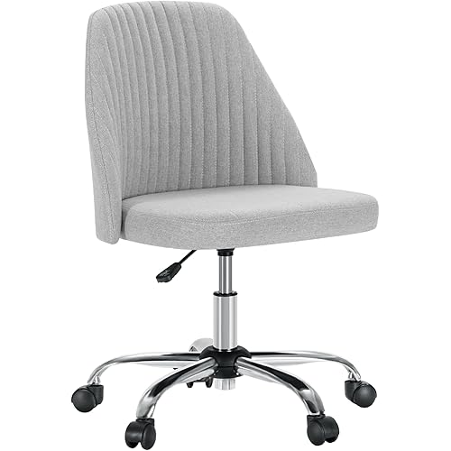 DUMOS Office Desk Chair, Small Cute Mid Century Modern Vanity Swivel Task Chairs with Wheels, Comfortable Back, Armless for Home, Bedrooms, Office, Study, Student, Dressing Room, Grey