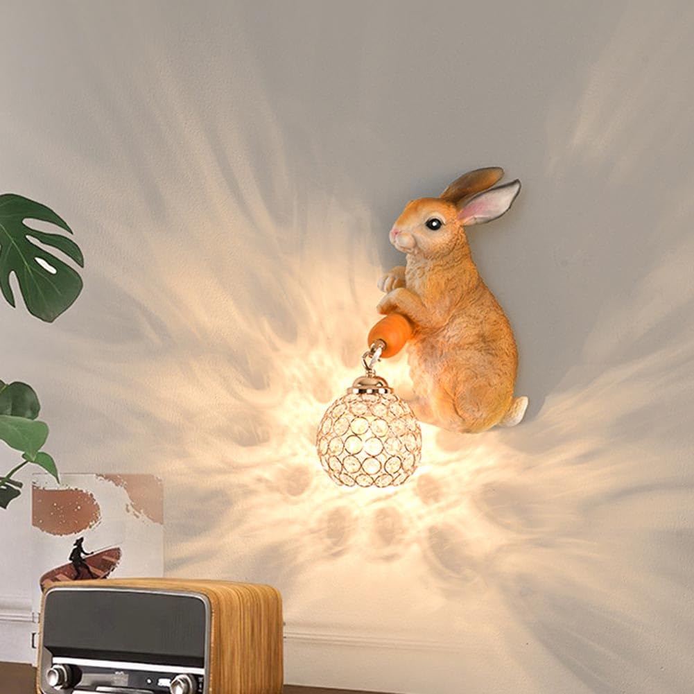 Kryształowy kinkiet 3D w kształcie króliczka, lampa nocna LED do wnętrz żywica królik szklany korytarz schody sypialnia