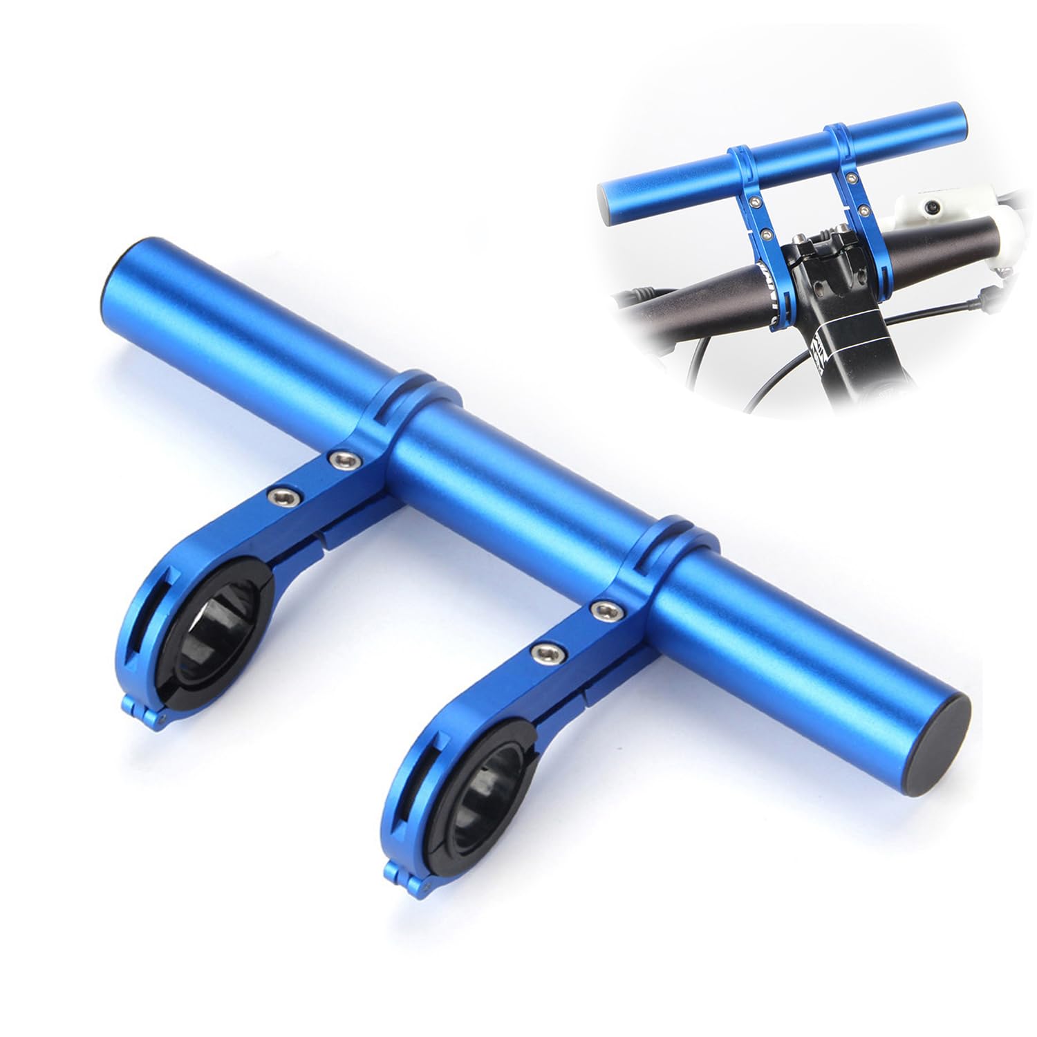 Generic 7.87"" Bike Handlebar Extender, Double Aluminum Alloy Bicycle Handlebar Extender for Flashlight Holder Bicycle Accessories with Screwdriver for Bicycle Speedometer Light, Blue