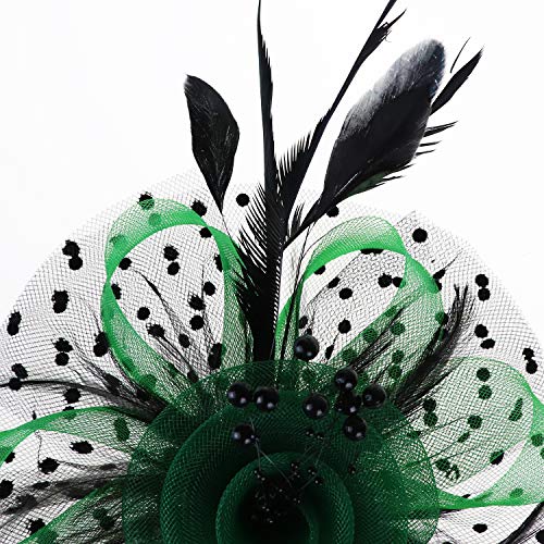 Image of DRESHOW Fascinators Hat Flower Mesh Ribbons Feathers on a Headband and a Clip Tea Party Headwear for Girls and Women