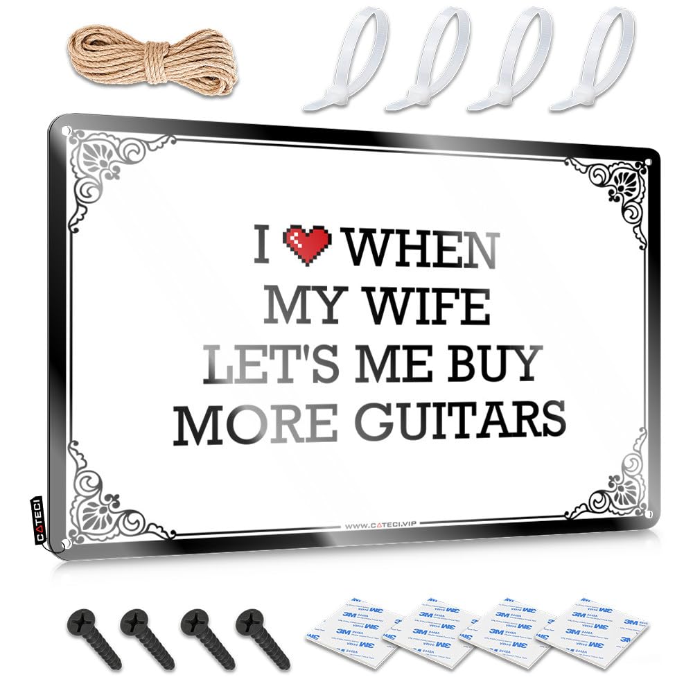 Plaque Sarcastic Cottage Core Decorations Home Decor - I Love When My Wife Let's Me Buy More Guitars Designer Rustic Style Artwork For Mancave(20X30CM)