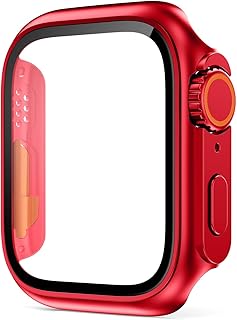AEMALL Funda de cristal para Apple Watch de 44 mm, 45 mm, 41 mm, 40 mm, 42 mm, 38 mm, protector de pantalla, cambio ultra parachoques iWatch Series 8, 7, SE, 6, 5, 3 (color: rojo original, tamaño: 41