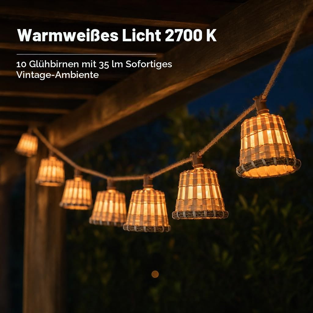 newgarden AURORA dekorative Lichtergirlande für den Außenbereich im Innenbereich Holzfaser 10 LED-Laternen Warm 8 Meter lang. Hergestellt in Spanien Beleuchtung