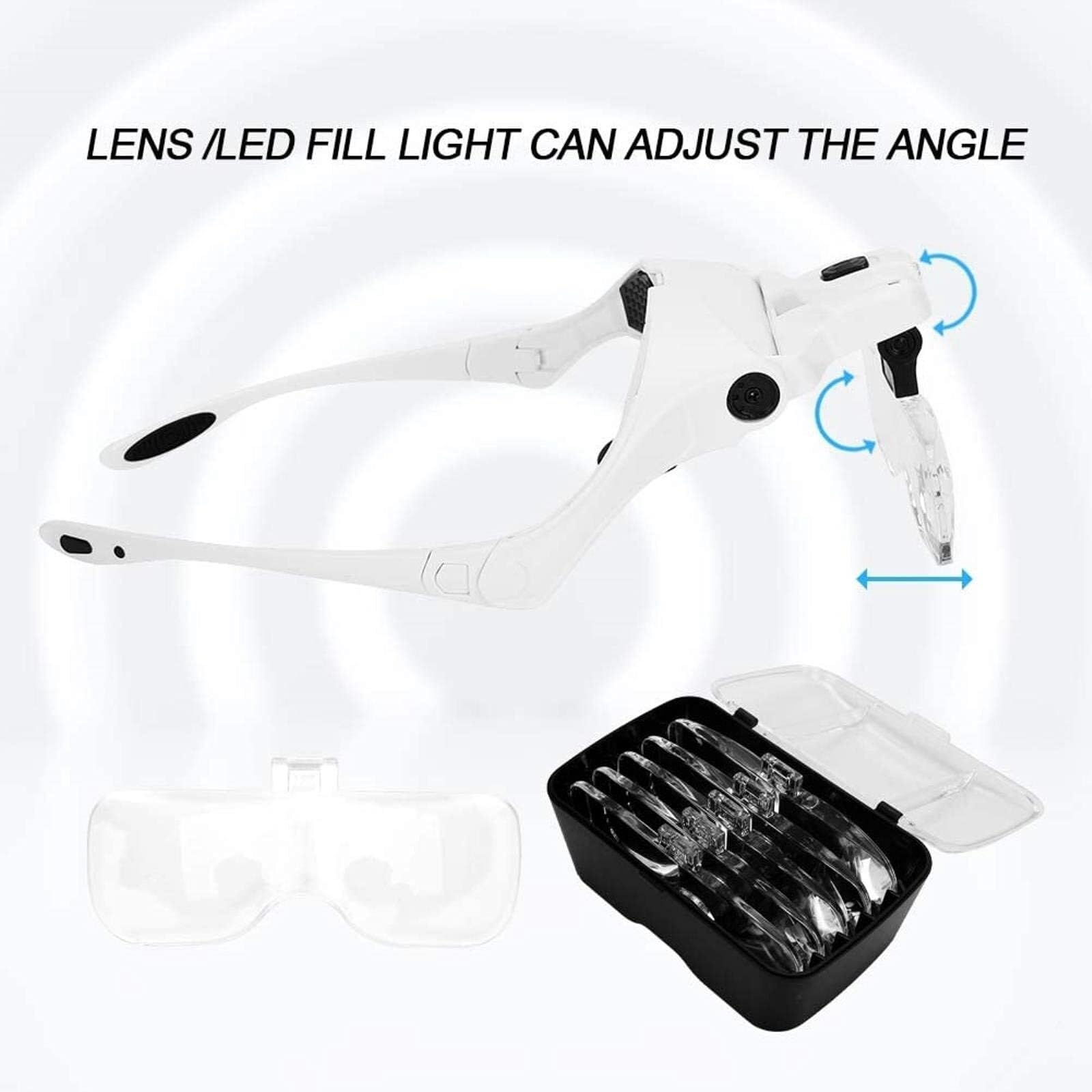 Lupe, Kopfbandlupe, Kopfband, Lupe mit verstellbarem LED-Licht, Kopfhalterung, Lupe für Naharbeit, Juwelier, Lupe, Basteluhr