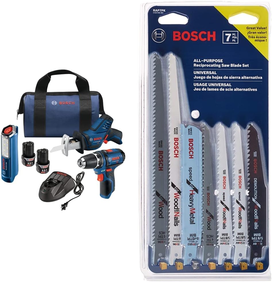BOSCH Power Tools Combo Kit GXL12V310B2212V Max 3Tool Set with 3/8 In. Drill/Driver, Pocket