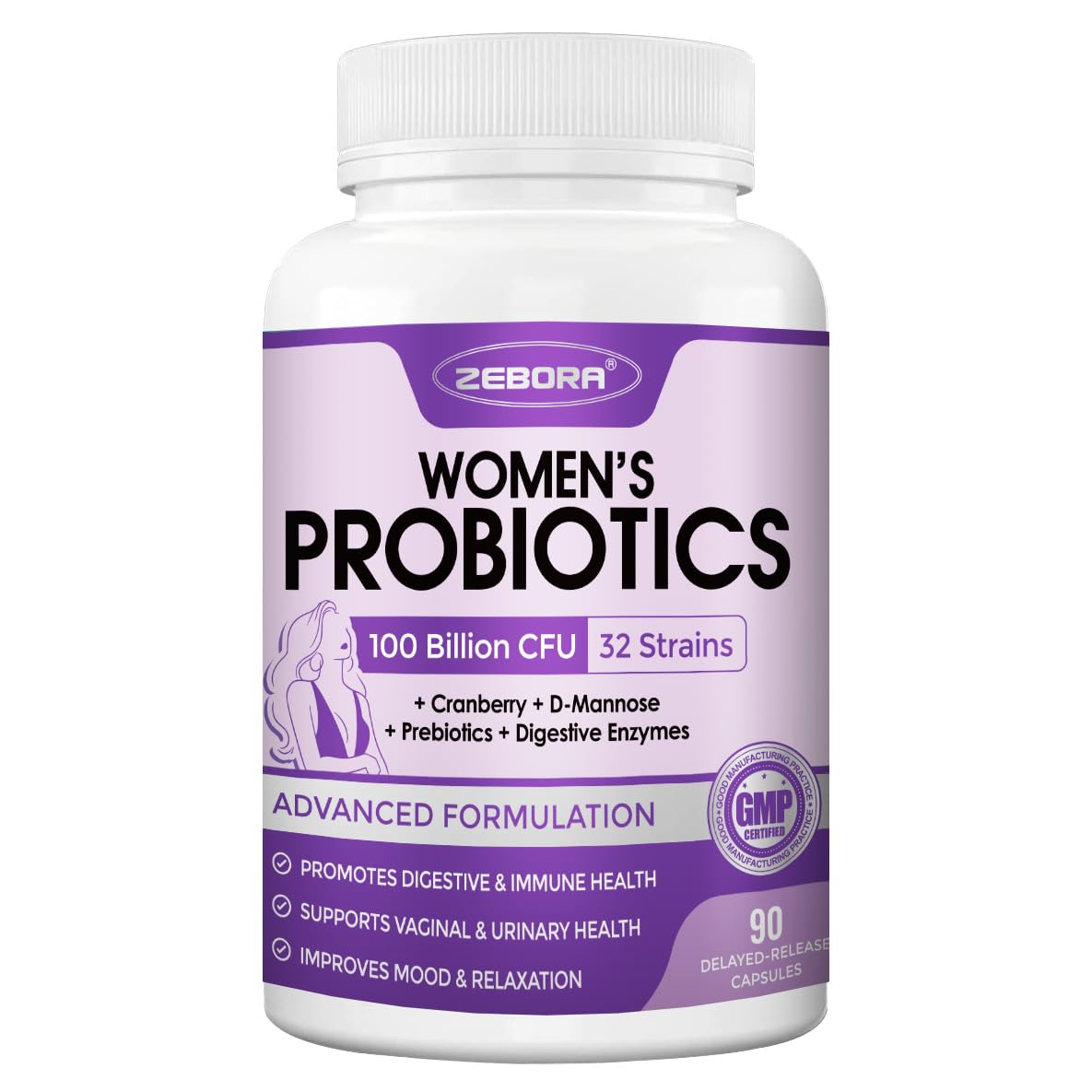 ZEBORA Probiotics for Women 100B CFUs Digestive & Gut Health, 90 Capsules