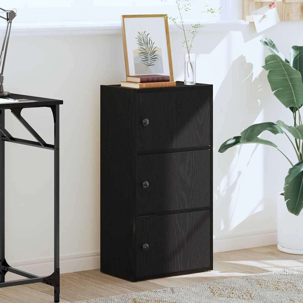 Générique Bücherregal, Eiche, Schwarz, 40 x 24 x 77 cm, Holz | Wendbare Tür, mehrere Regale, geschlossene Aufbewahrung, einfache Reinigung mit feuchtem Tuch