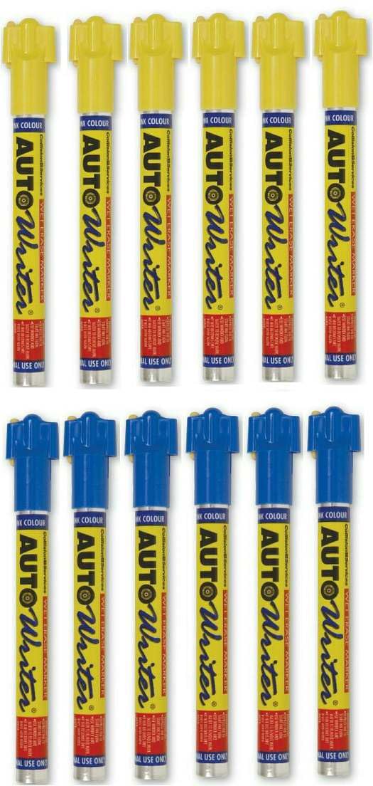 U.S. Chemical & Plastics AUTOWRITER Auto Writer PENS Yellow and Blue - 12 Pens (6-Yellow/6-Blue)