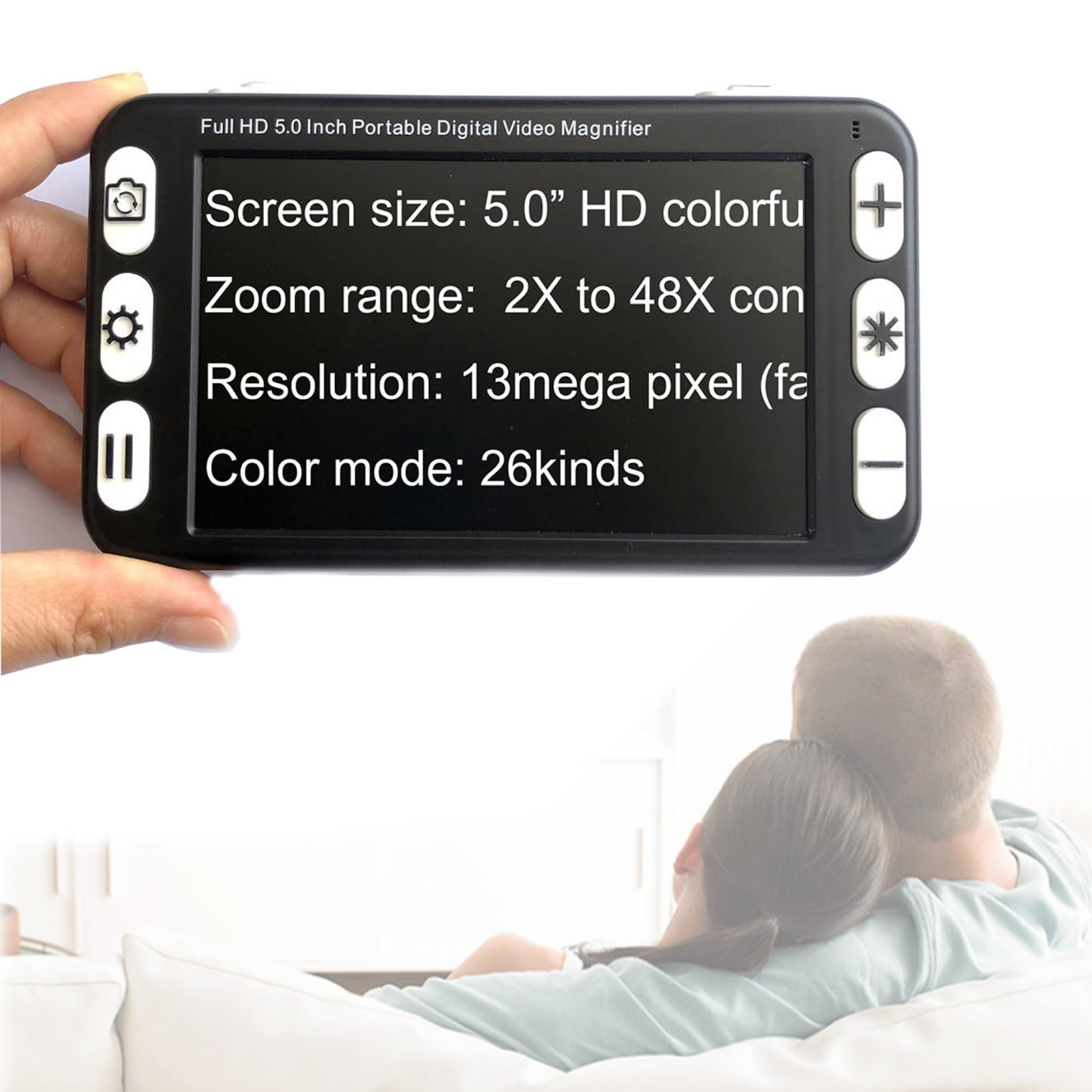 Lupa digital portátil de 5 pulgadas: lupa de video con zoom 2X-48X, 26 modos, recargable, instantánea congelada, tarjeta TF, ayuda de lectura