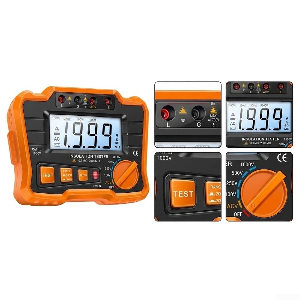 MH10 Isolationsmesser 0.1-2000MΩ LCD Hintergrundbeleuchtung(Orange)