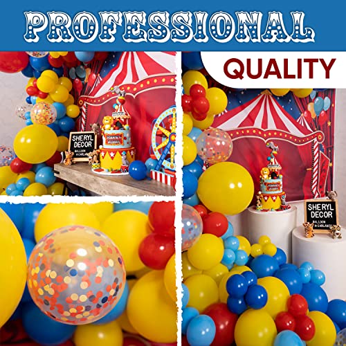 100Pc 3 Size – Circus Balloons Arch Kit & Garland For Carnival Party Decorations Theme – Primary Color Balloons In Red Blue Yellow & Rainbow Confetti – Baby Shower Circus Birthday Party Supplies #TOP4