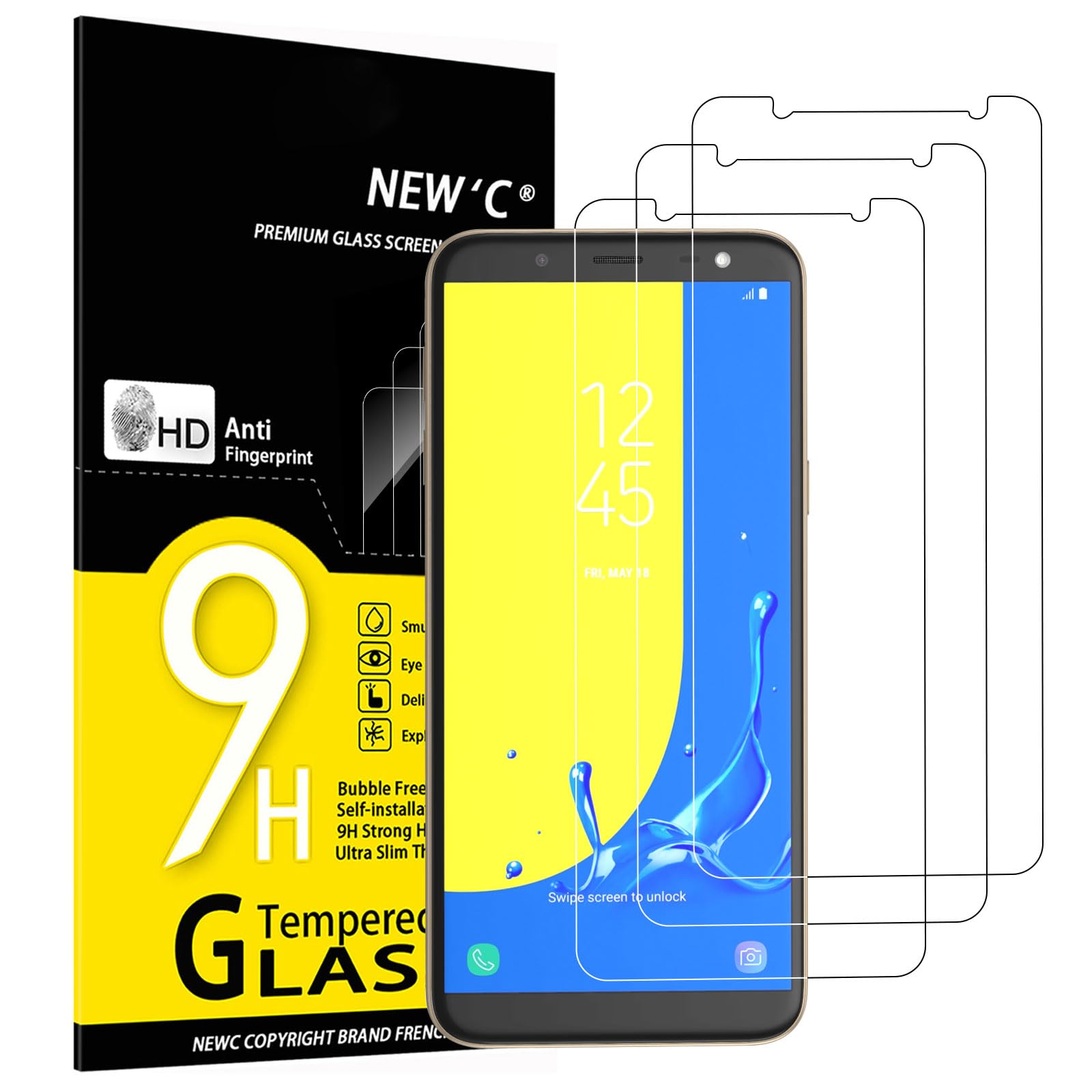 NEW'C Lot de 3, Verre Trempé pour Samsung Galaxy J6 2018 (SM-J600F)
