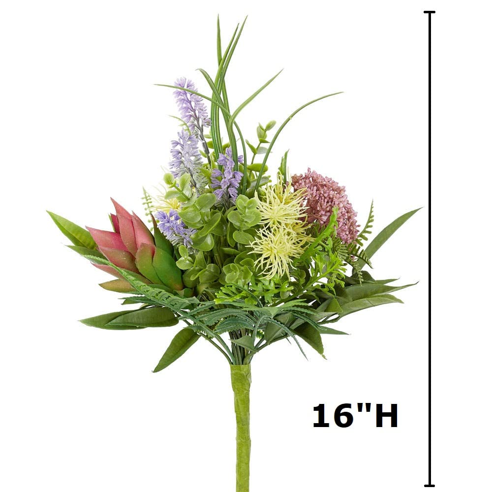 Factory Direct Craft Cream and Purple Artificial Fern Succulent Heather Bush for Floral Creating and Arrangements
