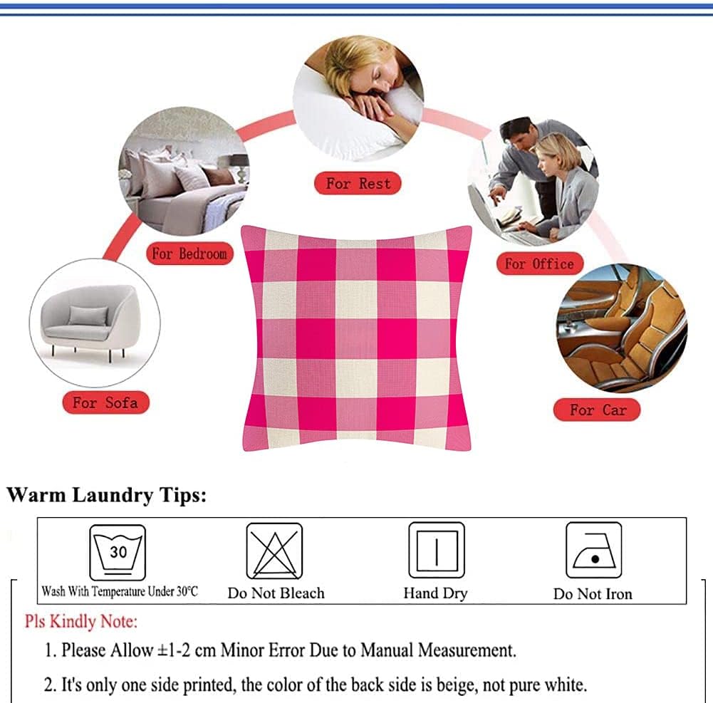 Pink Black White Buffalo Check Plaid Throw Pillow Covers Farmhouse Decorative Throw Pillow Case Indoor Outdoor Cushion Cover Pillowcase for Sofa 18 x 18 Inch Set of 2