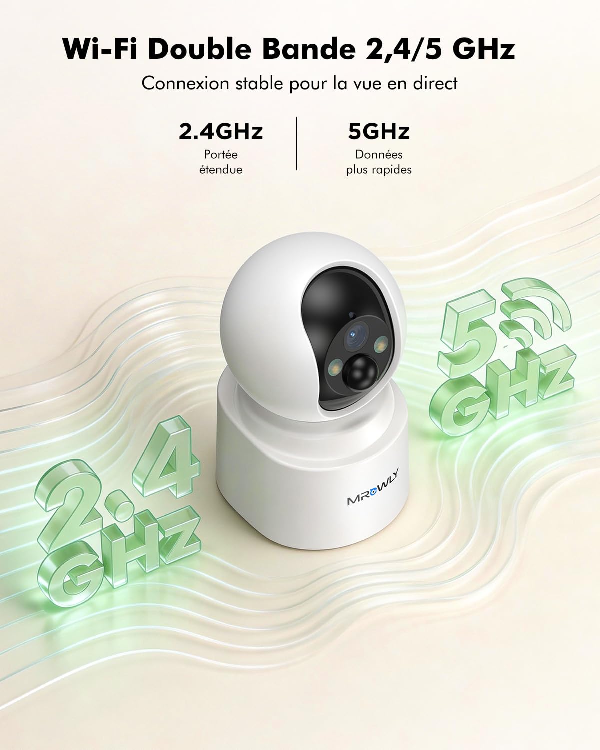 2.5K(4MP) Camera Surveillance WiFi Interieur sans Fil, 360° Caméra Interieur Batterie 6000mAh, 2.4G/5GHz, Vision Nocturne, Détecteur PIR, Audio Bidirectionnel pour Maison, Bébé et Animaux