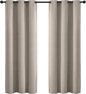 Yakamok Blackout Curtains Room Darkening Thermal Insulated Window Panels,Solid Grommet Top Drapes for Bedroom/Living Room(42Wx72L, Natural, 2 Panels)
