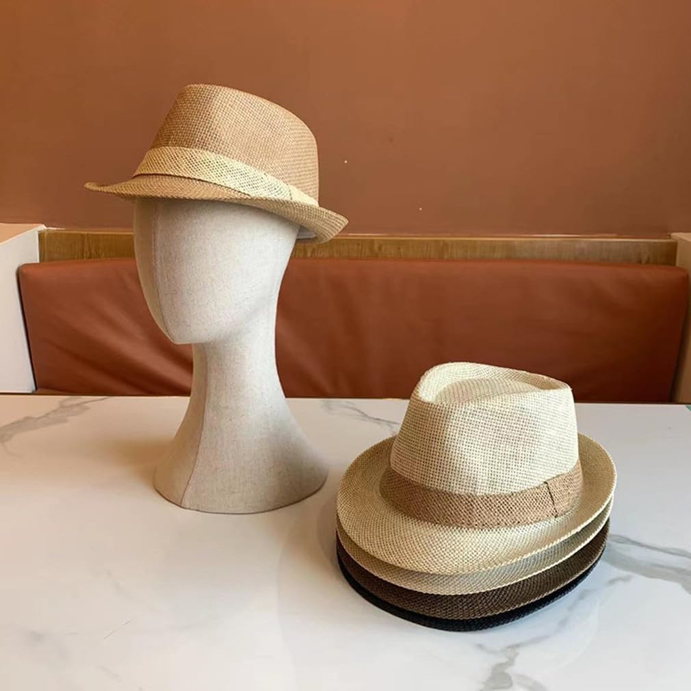 SIQITECHNO Straw Fedora Sun Hat Straw Cowboy Hat for Women Men Classic Short Brim Fedora Trilby Roll Up Panama Jazz Beach Cap - Image 6