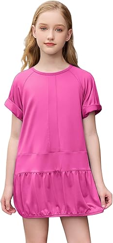 Jxstar Girls Summer T Shirt Dress Casual Loose Short Sleeve Dresses Solid Color 