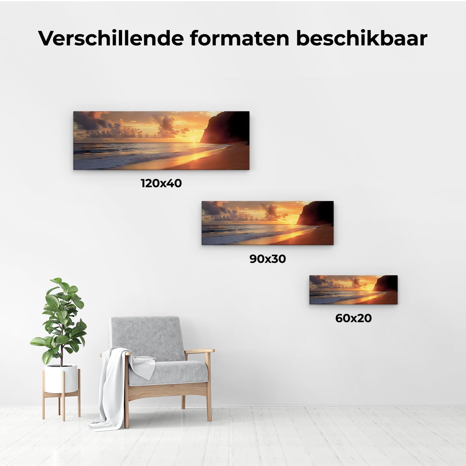 Artaza Leinwand Bilder Sonnenuntergang Meer - 90x30 cm - Wanddeko Strand - Wandbilder Ozean - Deko Wohnzimmer