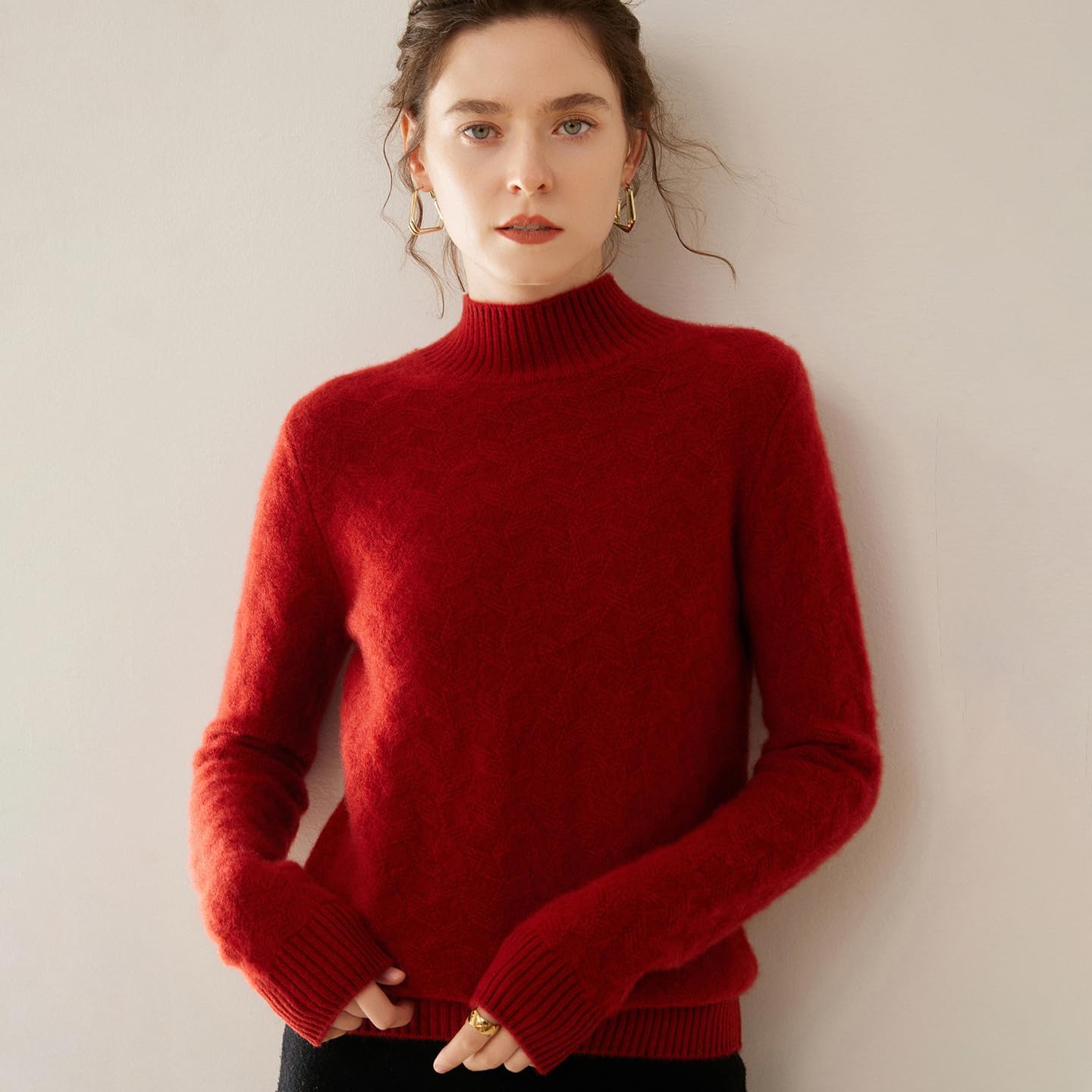 Women's Cashmere and Merino Wool Blend Turtleneck Sweater Thick Knit Long Sleeve Winter Casual Pullover