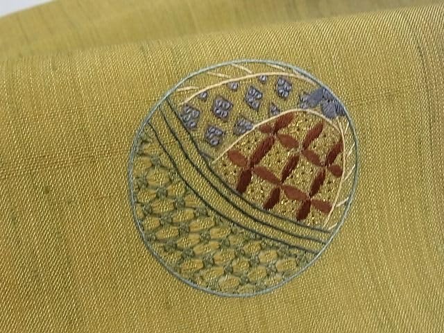 平和屋着物●中国三大刺繍　相良刺繍　太鼓柄袋帯　紬地　駒刺繍　玉虫　花蝶文　金糸　正絹　逸品　未使用　CABC3264ak 平和屋着物○中国三大刺繍 スワトウ相良刺繍 総刺繍 太鼓柄袋帯 紬地