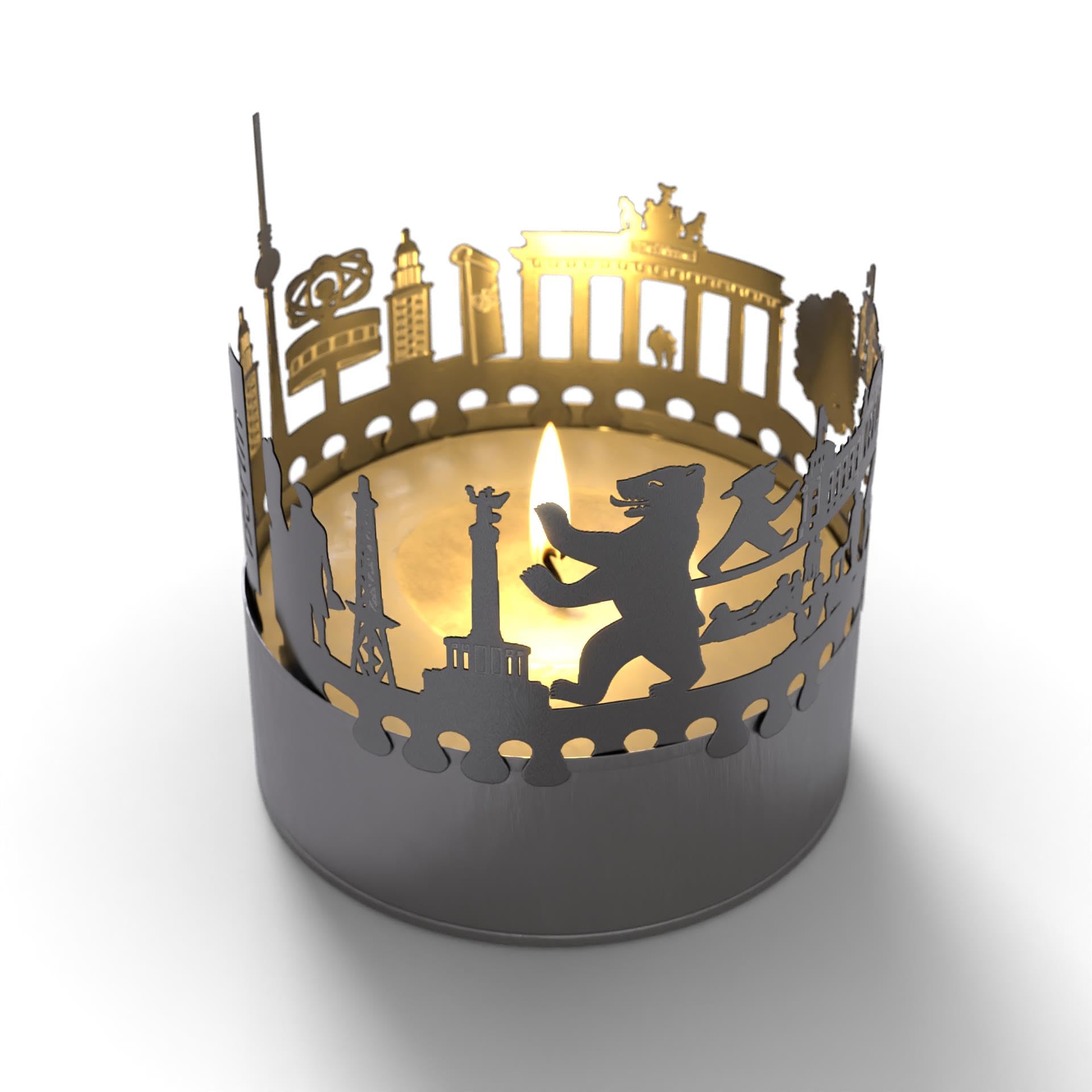13Gramm Berlin Design Berlin Skyline Candle Votive Gift Souvenir, 3D Stainless Steel Silhouette For A Tea Light Inclusive Greeting Card