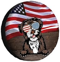 Vista 12 de Cubierta de llanta de repuesto para perro, lapphund finlandés con gafas de sol, bandera estadounidense, fundas protectoras de ruedas a prueba