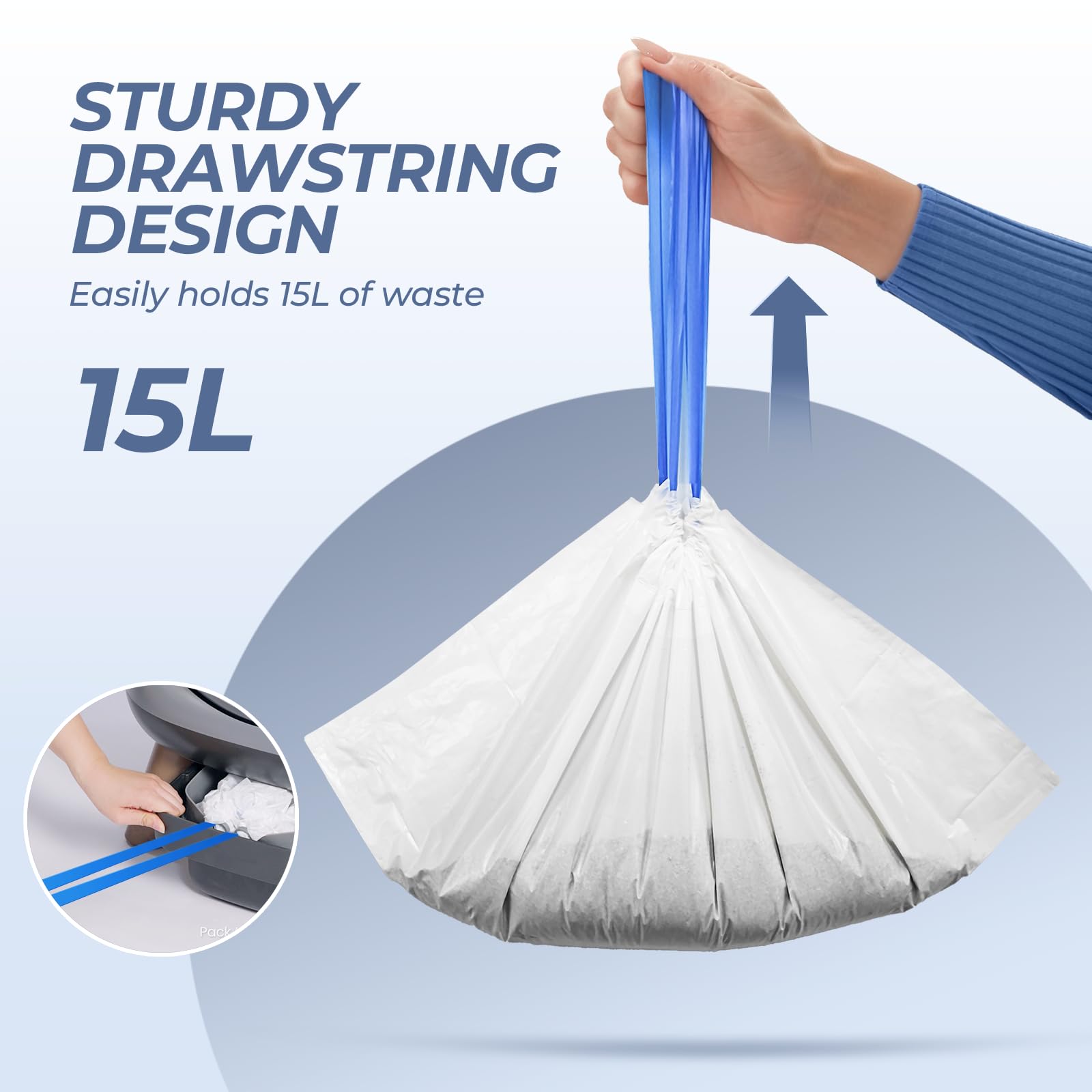 Bolsa de basura con cordón, 6 rollos/120 piezas, compatible con caja de arena para gatos G1, bolsas de arena resistentes para gatos, caja de arena automática para gatos, bolsas de basura con