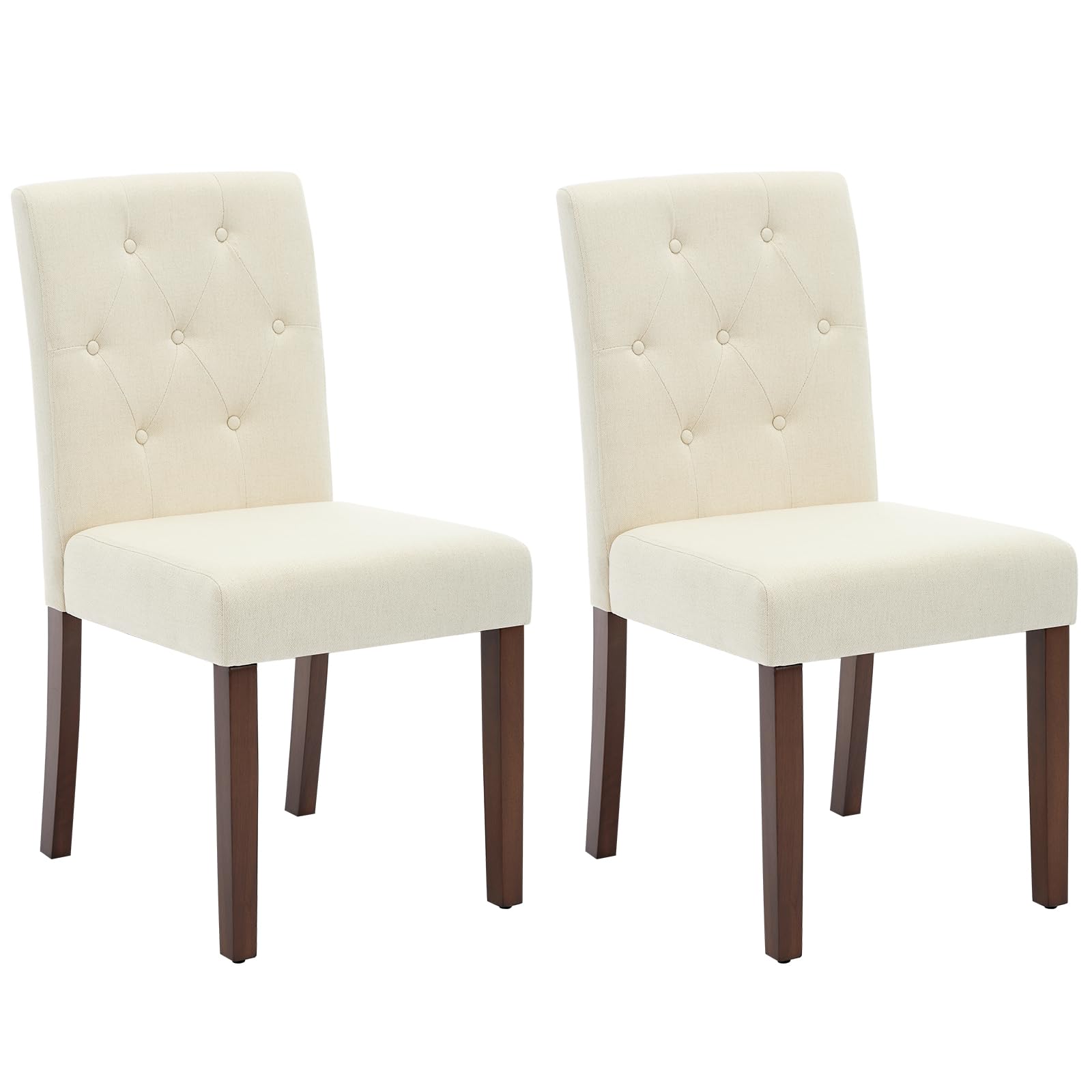Sillas De Comedor Modernas Tapizadas - Juego 2 con Lino Gris, Diseño Parsons, Patas Madera Resistentes, Respaldo Alto Comodidad para Comedor, Cocina, Restaurante Paquete Lino (Beige 2)