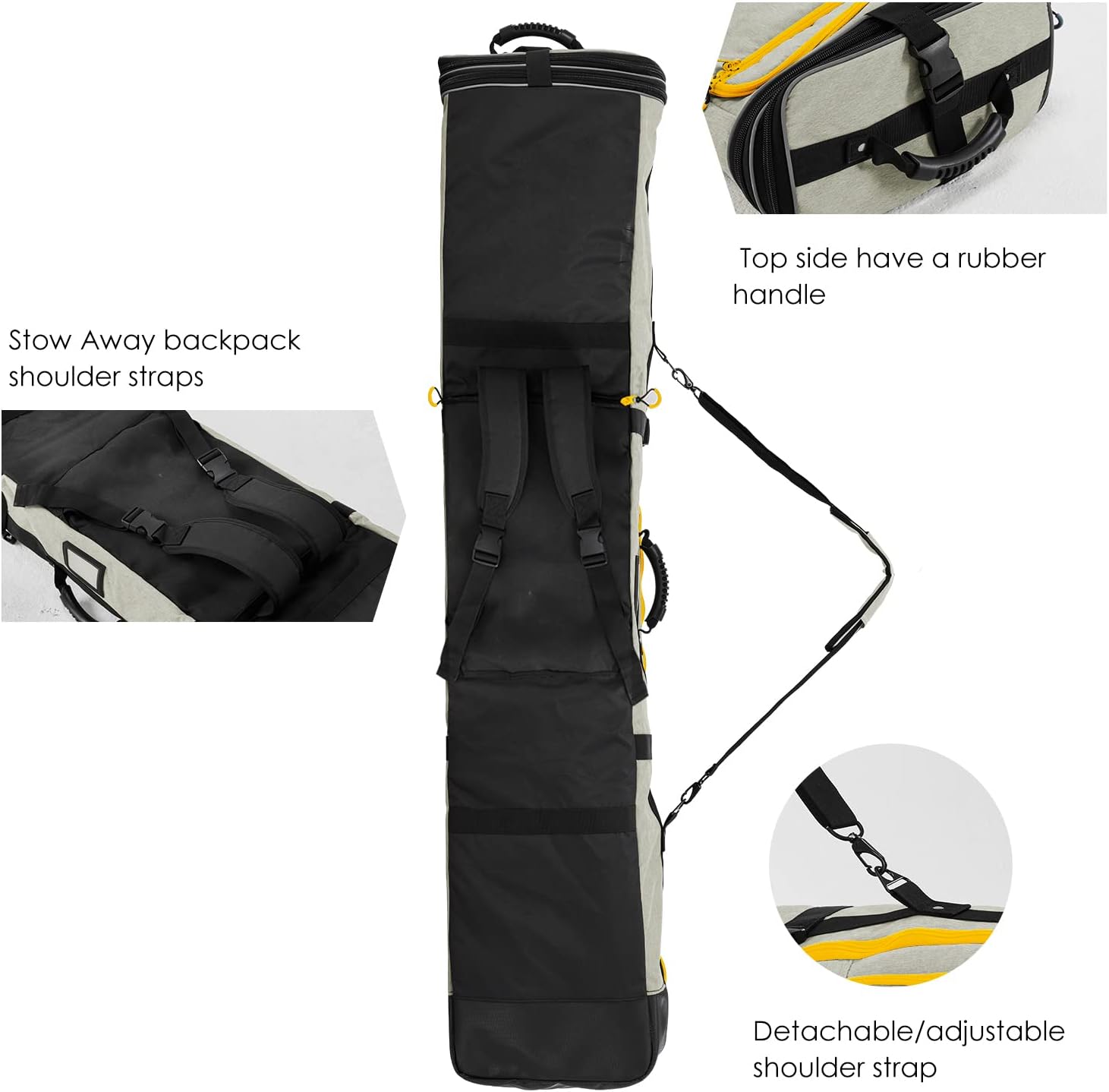 XCMAN Padded Snowboard Bag Expandable Snowboard Bag for Air Travel Adjustable Ski Bag Length 63-75In - Image 3