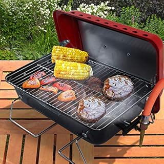 BillyOh Table Top Portable Gas BBQ, Lightweight Camping Picnic Barbecue Grill Black/Red (Red)