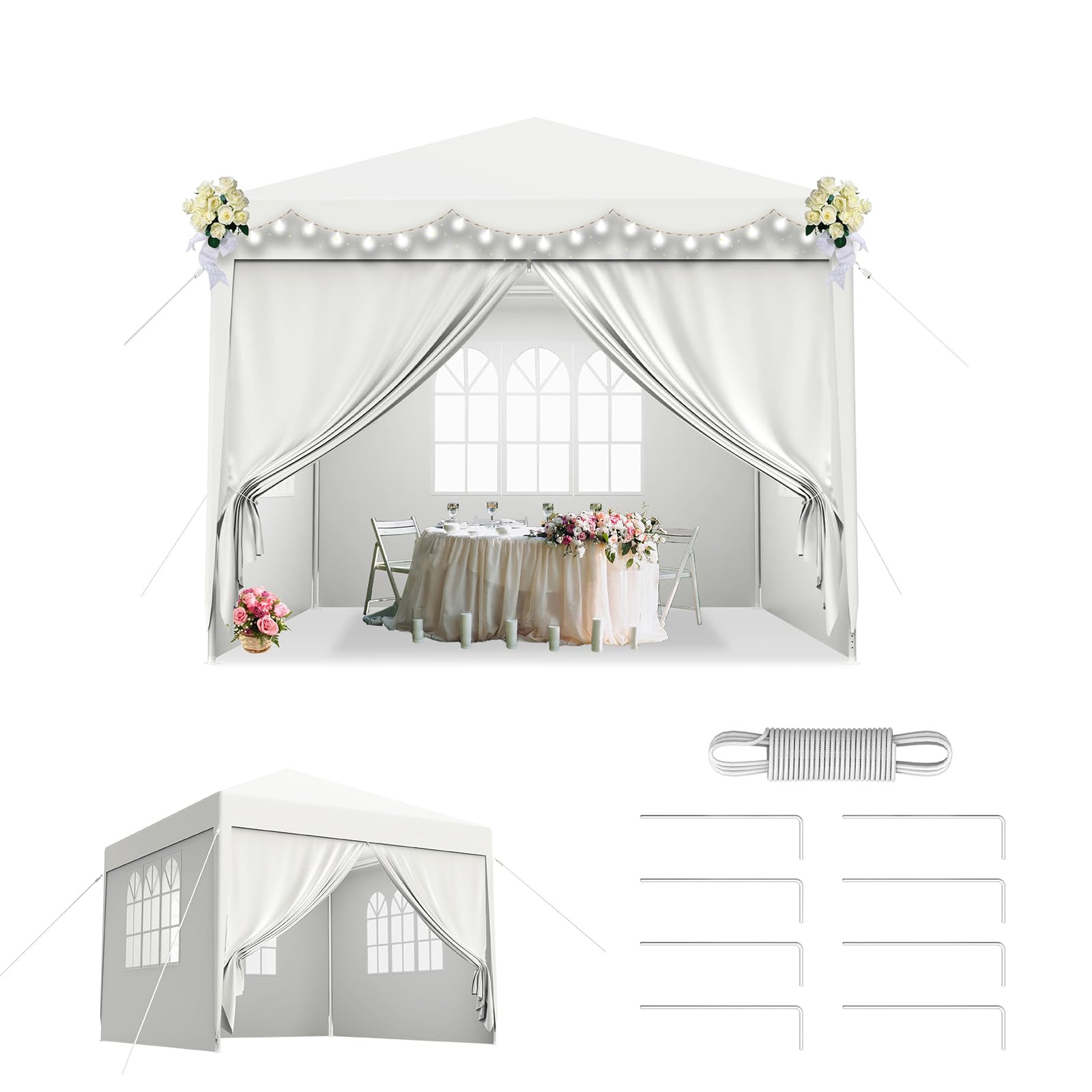 LZQ Pavillon Partyzelt Gartenpavillon 3x3 m Stabiles Stecksystem Wasserdichtes Festzelt mit Fenstern, Dach & 4 Seitenwänden, Bierzelt Outdoor Gartenzelt für Party, Camping, Markt, Weiß