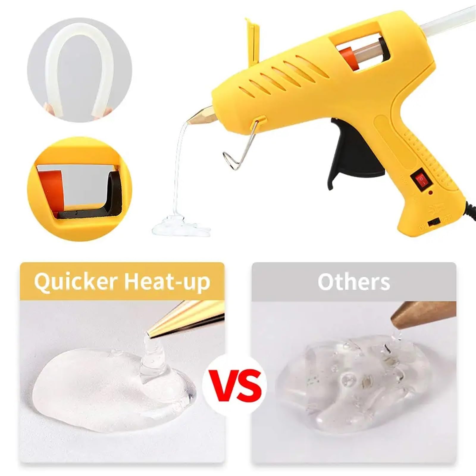 Pistola de pegamento para derretir, para manualidades, reparaciones rápidas en el hogar Pistola de Pegamento Caliente con luces LED, herramienta de bricolaje de doble potencia de tamaño completo de 60