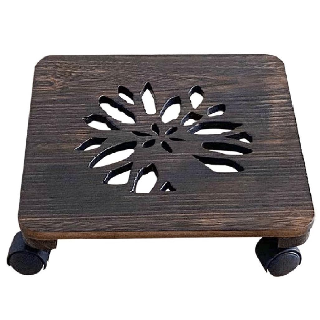 YUANCHUTOP Heavy Duty Wooden Plant Stand Caddy with Wheels, Lockable Casters, Round Rolling Planter Trolley for Indoor & Outdoor Use, Ideal for 10" Flower Pots and Planters