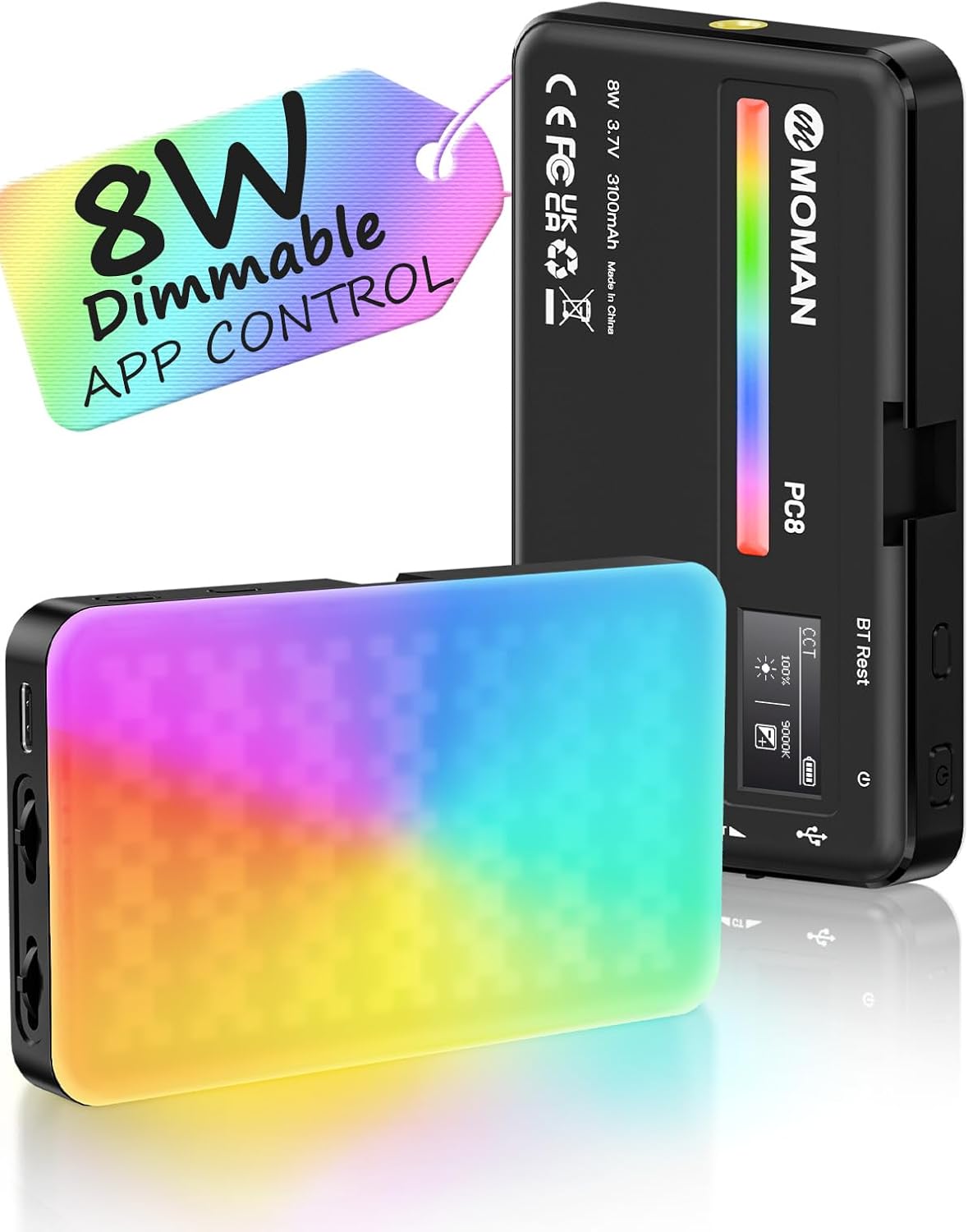 Moman LED Camera Light, RGB Video Lights for Photography, App Wireless Control, 2500-9000K, CRI 95+, Long Battery Life, Portable Lighting Panel with Cold Shoe, Fits for Sony/Canon Black