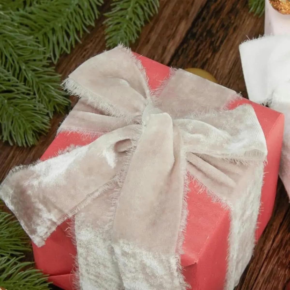 Juego de cintas de terciopelo, 1 rollo de cinta de terciopelo de felpa, cinta brillante con borde deshilachado, hecha a mano, for decoración navideña, accesorios de costura (rojo)(Green 1)