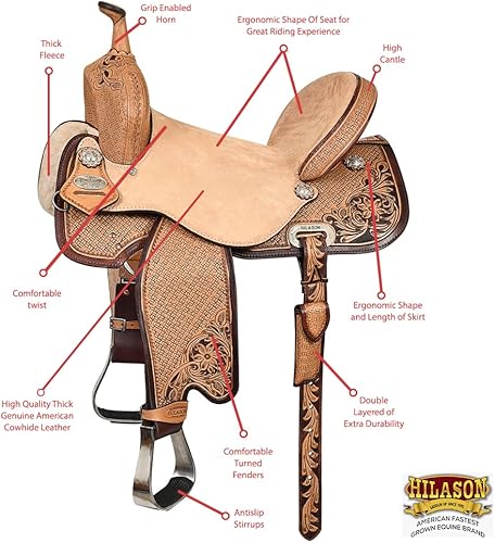 Vista 4 de HILASON Flex Tree Western Horse Saddle in American Leather Barrel Trail for Horses