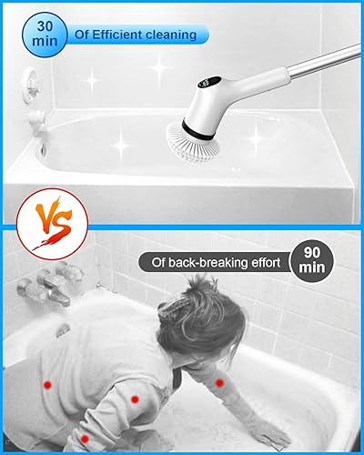 Miniatura 4 de Limpiador eléctrico giratorio, limpiador de ducha inalámbrico actualizado 2023 con 8 cabezales de cepillo reemplazables y 3 velocidades ajustables,