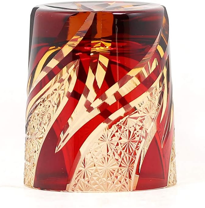 JINZHI Crystal Double Old Fashioned Drinking Glasses Hand Cut Glass Tumbler 9 Ounces Red Tumbler For Whiskey Beverage Whiskey Glasses