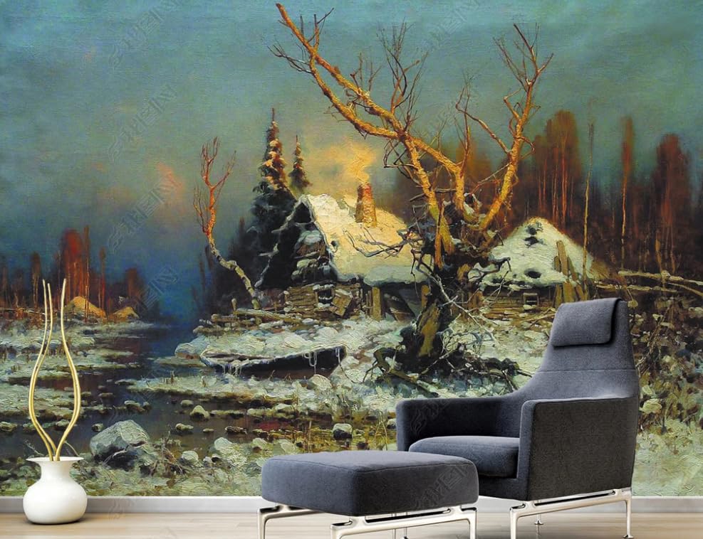 Papier peint intissé paysage rural enneigé pour agrandir une chambre ou un salon