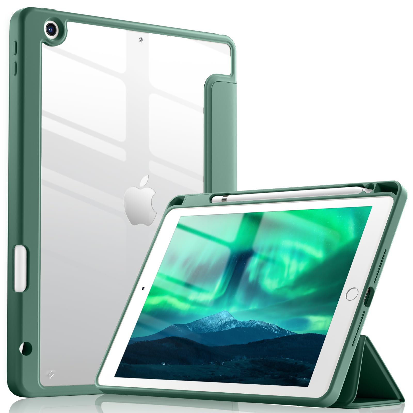 Wenlaty Compatible with iPad 9th /8th /7th Generation Case(2021/2020/2019), Full Body Protective Cover with Pencil Holder, Clear Case Designed for