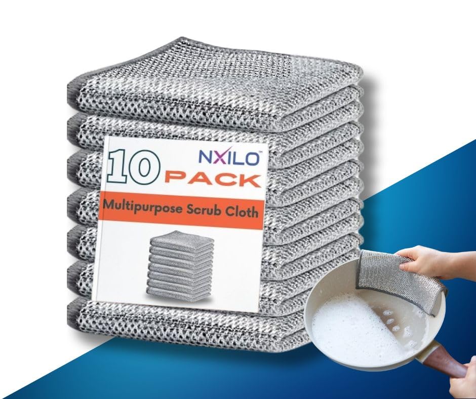 Nxilo Scrubber for Kitchen (10 Pack) - Multipurpose Steel Scrubbe...