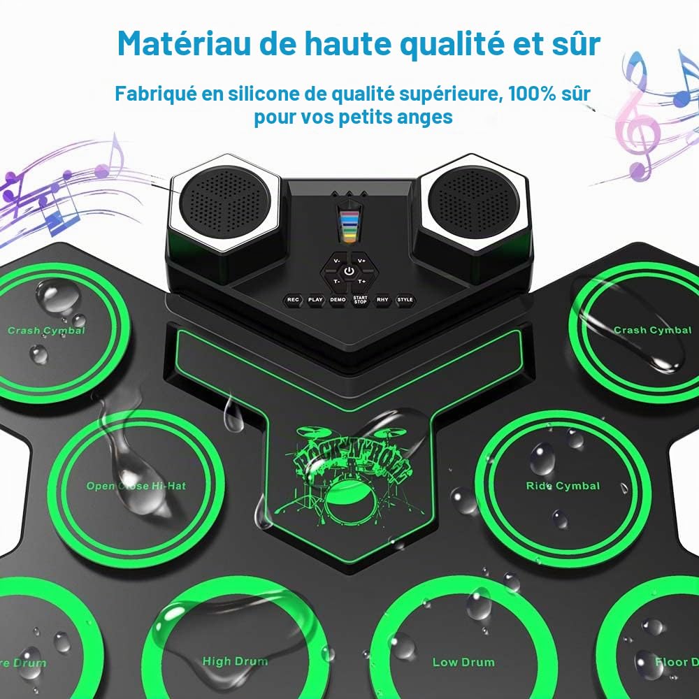 CNAPXAIA Kit de Batterie Électrique - 9 Pads Portatif E-Drum Set avec Haut-Parleur Intégré/Pédales/Baguettes, Batterie Bebe Musique Instrument pour Enfants, Fêtes, Anniversaires et Cadeaux