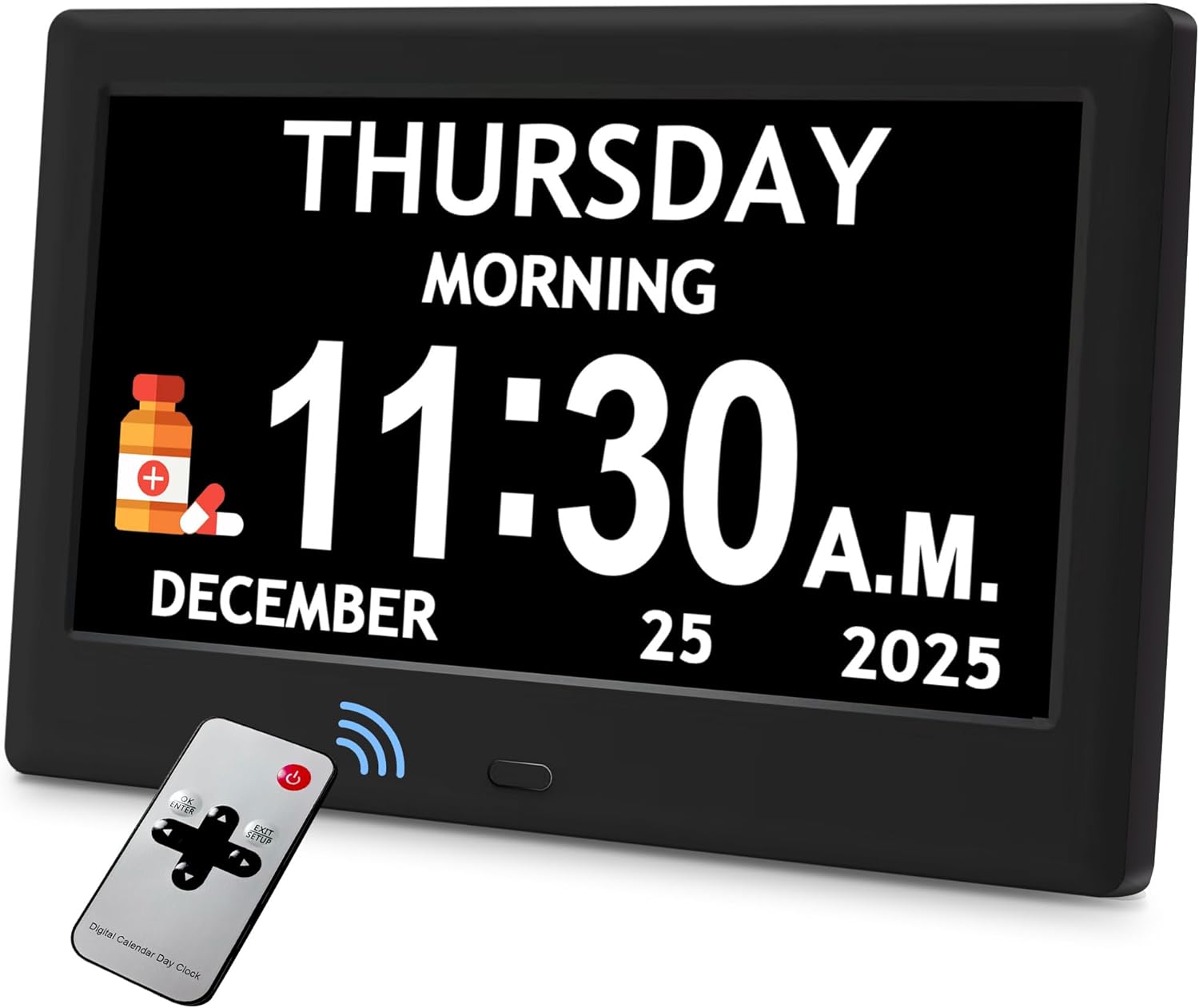 7” Dementia Clock For Seniors, Large Display Digital Clock With Date, Time, Day Of Week for Elderly, Memory Loss, Alzheimer, 1024*600P HD, 10 Reminders & 6 Alarms, Auto Dimming & DST, Remote Control