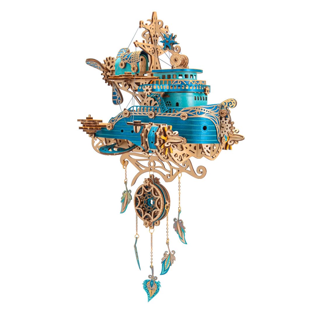 3D Drewniane puzzle dla dorosłych, sterowiec, model 3D, drewniany zestaw do budowania, statek, puzzle 3D, steampunk, statek lotniczy, puzzle 3D, drewno, do samodzielnego montażu, rękodzieło