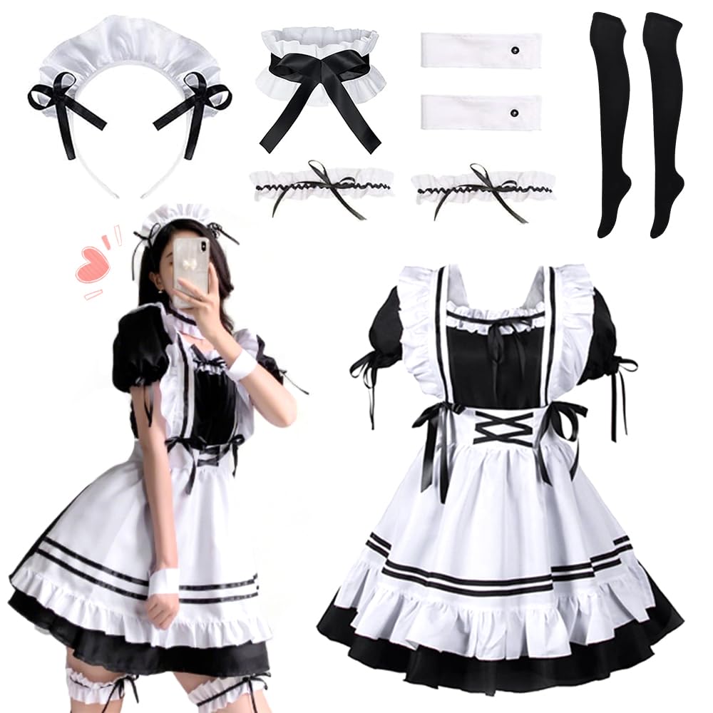 Maid Dress, costume da cameriera cosplay, set di abbigliamento da cameriera, per adulti, Halloween, carnevale, feste