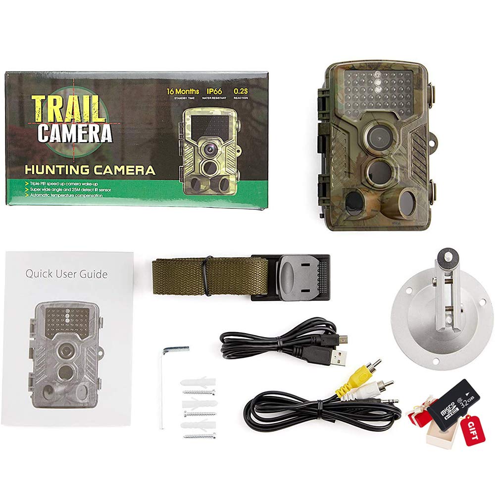 BraveKing Wildkamera 16MP 1080P Jagdkamera Nachtsicht 82ft/25M 0,2s Bewegungsmelder 120° Weitwinkel 2.4" LCD Display IP66 Wasserdicht IR Überwachungskamera mit Solarpanel und 32G Speicherkarte